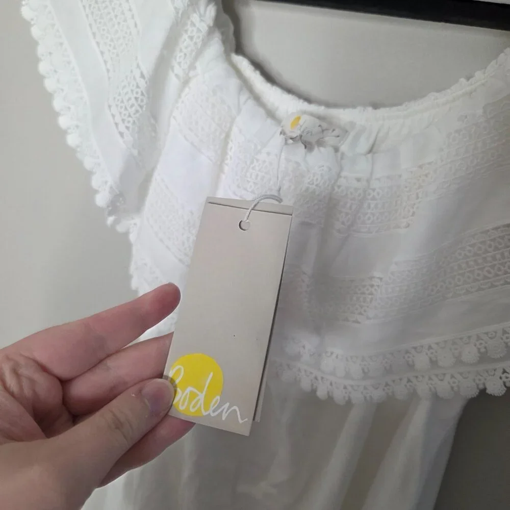 BODEN Solid White Ruffle Neckline Cotton Dress NWT - Picture 5 of 6